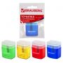 Точилка BRAUBERG "OfficeBox", с контейнером и крышкой, прямоугольная, в упаковке с подвесом, ассорти, 222494