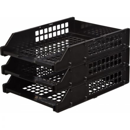 Лотки для бумаг горизонтальные Стамм Strong 3 штуки на металлических стержнях черные Лотки для бумаг горизонтальные Стамм Strong 3 штуки на металлических стержнях черные