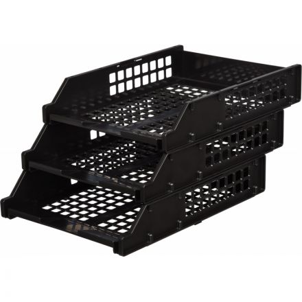 Лотки для бумаг горизонтальные Стамм Strong 3 штуки на металлических стержнях черные Лотки для бумаг горизонтальные Стамм Strong 3 штуки на металлических стержнях черные