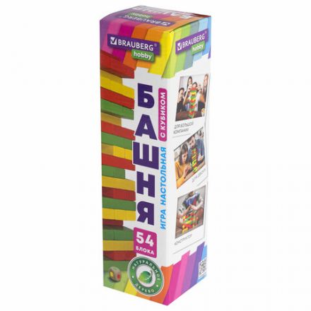 Игра настольная "ЦВЕТНАЯ БАШНЯ", 54 окрашенных деревянных блока + кубик, BRAUBERG HOBBY, 665493 Игра настольная "ЦВЕТНАЯ БАШНЯ", 54 окрашенных деревянных блока + кубик, BRAUBERG HOBBY, 665493