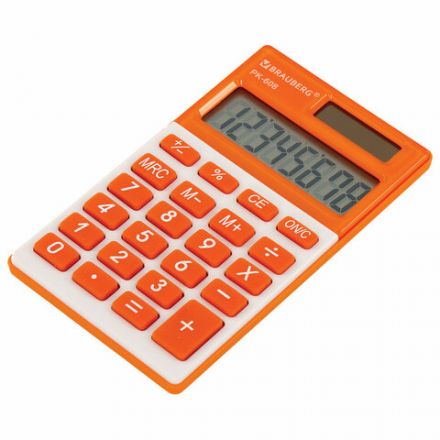 Калькулятор карманный BRAUBERG PK-608-RG (107x64 мм), 8 разрядов, двойное питание, ОРАНЖЕВЫЙ, 250522