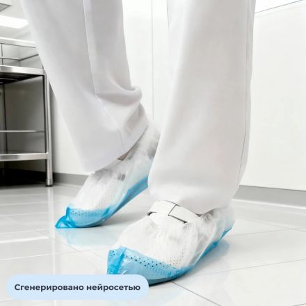 Бахилы 5,5 г, 1рез, 2-ая под, бело-синий, 15+15 мкм, Комус, 50пар/уп Бахилы 5,5 г, 1рез, 2-ая под, бело-синий, 15+15 мкм, Комус, 50пар/уп
