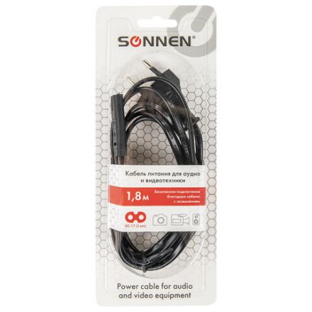 Кабель питания УНИВЕРСАЛЬНЫЙ для аудио и видеотехники C7 (2 pin), SONNEN, 1,8 м, черный, 513564 Кабель питания УНИВЕРСАЛЬНЫЙ для аудио и видеотехники C7 (2 pin), SONNEN, 1,8 м, черный, 513564