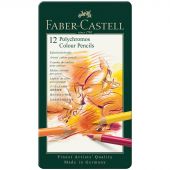 Карандаши цветные художественные Faber-Castell "Polychromos", 12цв., заточен., метал. коробка Карандаши цветные художественные Faber-Castell "Polychromos", 12цв., заточен., метал. коробка