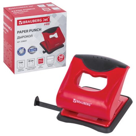 Дырокол BRAUBERG "JET PRO", до 30 листов, красно-черный, 228601 Дырокол BRAUBERG "JET PRO", до 30 листов, красно-черный, 228601