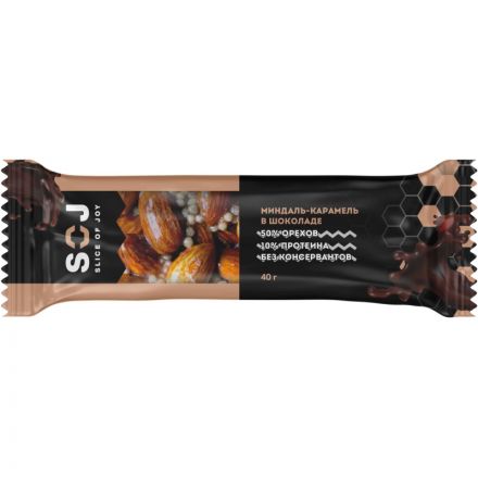 Батончик SOJ ореховый со сливочно-карамел вкус миндаль-карамель 40г 20шт/уп