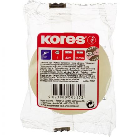 Клейкая лента канцелярская Kores прозрачная 15 мм х 33 м Клейкая лента канцелярская Kores прозрачная 15 мм х 33 м