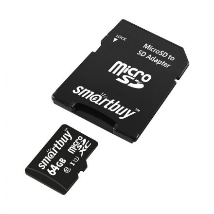 Карта памяти SmartBuy microSDXC 64Gb UHS-I Cl10 +ад, SB64GBSDCL10-01