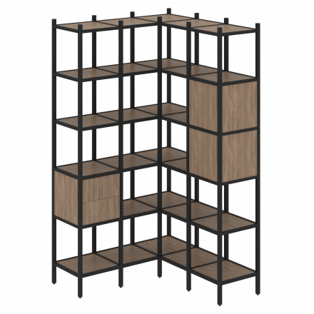 Loft Угловой внутренний стеллаж наборный VR.L-34 Дуб аризона/Чёрный металл 1278*1278*2280