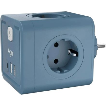 Тройник AGNI 4/220 + 2 USB + 1 Type C,синий(TP-WJ3U4E-C-blue)