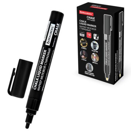 Маркер меловой CHALK LIQUID MARKER, ЧЕРНЫЙ, 3 мм, стираемый, BRAUBERG "CHALK", 152600 Маркер меловой CHALK LIQUID MARKER, ЧЕРНЫЙ, 3 мм, стираемый, BRAUBERG "CHALK", 152600