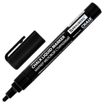 Маркер меловой CHALK LIQUID MARKER, ЧЕРНЫЙ, 3 мм, стираемый, BRAUBERG "CHALK", 152600 Маркер меловой CHALK LIQUID MARKER, ЧЕРНЫЙ, 3 мм, стираемый, BRAUBERG "CHALK", 152600