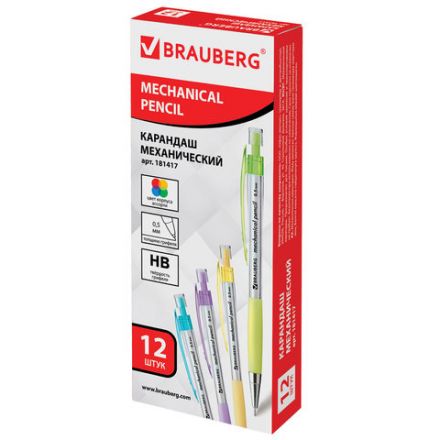 Карандаш механический 0,5 мм, BRAUBERG "Elegant", резиновый грип, корпус ассорти, 181417 Карандаш механический 0,5 мм, BRAUBERG "Elegant", резиновый грип, корпус ассорти, 181417