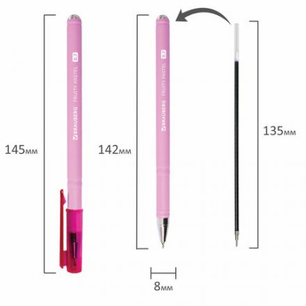 Ручка шариковая масляная BRAUBERG "FRUITY Pastel", СИНЯЯ, soft-touch, узел 0,7 мм, линия письма 0,35 мм, 142958, OBP322 Ручка шариковая масляная BRAUBERG "FRUITY Pastel", СИНЯЯ, soft-touch, узел 0,7 мм, линия письма 0,35 мм, 142958, OBP322