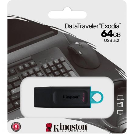 Флеш-память Kingston DataTraveler Exodia, USB 3.2 G1, син/чер, DTX/64GB Флеш-память Kingston DataTraveler Exodia, USB 3.2 G1, син/чер, DTX/64GB