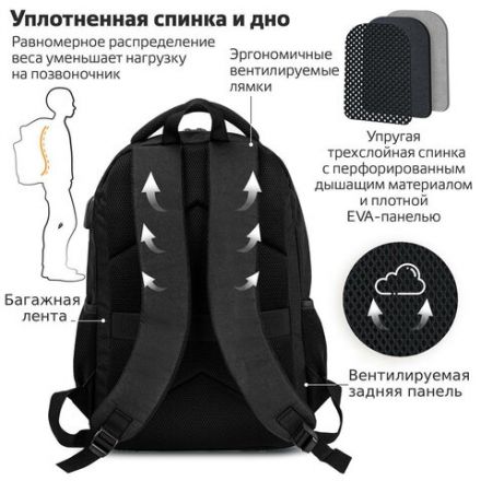 Рюкзак BRAUBERG URBAN универсальный с отделением для ноутбука, USB-порт, "Kinetic", черный, 46х31х18 см, 270798 Рюкзак BRAUBERG URBAN универсальный с отделением для ноутбука, USB-порт, "Kinetic", черный, 46х31х18 см, 270798