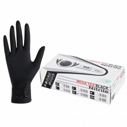 Перчатки нитриловые сверхпрочные с текстурой SFM MEGA TEX BLACK, Германия, 25 пар (50 штук), размер 9-10, XL (очень большой)