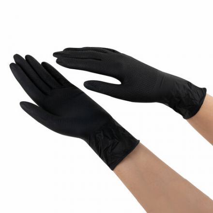 Перчатки нитриловые сверхпрочные с текстурой SFM MEGA TEX BLACK, Германия, 25 пар (50 штук), размер 9-10, XL (очень большой)