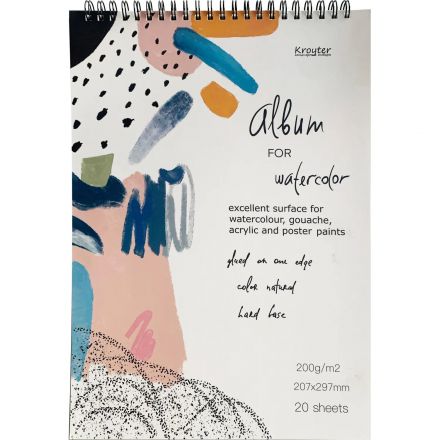 Альбом для рисования акв.Kroyter 20л А4,спир,бл.200г,тв.подл,Проф 64119