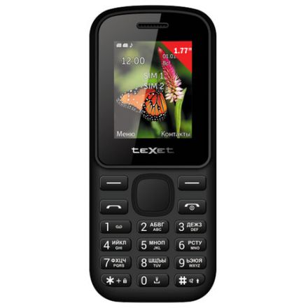 Телефон мобильный TEXET TM-130, 2 SIM, 1,77", 32 МБ, microSD, FM, фонарик, черный, 00-00001860