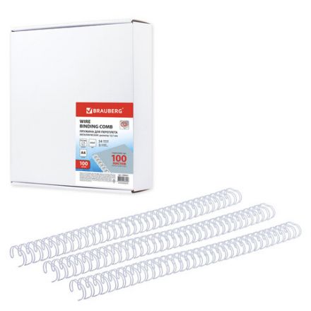 Пружины металлические для переплета, КОМПЛЕКТ 100 штук, 12,7 мм (для сшивания 80-100 листов), белые, BRAUBERG, 530823 Пружины металлические для переплета, КОМПЛЕКТ 100 штук, 12,7 мм (для сшивания 80-100 листов), белые, BRAUBERG, 530823