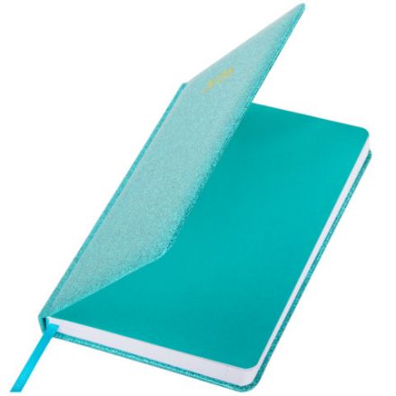 Ежедневник датированный 2026, А5, 138x213 мм, BRAUBERG "Sparkle", под кожу, блестки, бирюзовый, 117439