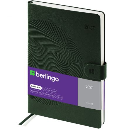 Ежедневник датированный 2027г., А5, 184л., кожзам, Berlingo "Symbol", с магнитной застёжкой, зелёный