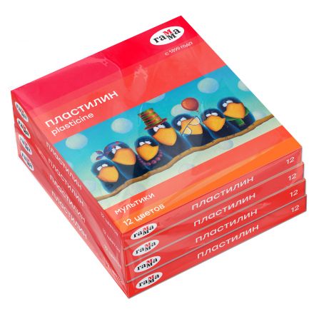 Пластилин Гамма "Мультики", 12 цветов, 240г, со стеком, картон. упаковка (4шт)
