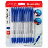 Ручки шариковые с грипом BRAUBERG "ULTRA GT", НАБОР 10 ШТУК, СИНИЕ, линия 0,5 мм, блистер, 144056