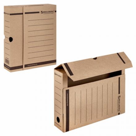 Короб архивный с клапаном А4 (260х325 мм), 75 мм, до 700 листов, плотный, микрогофрокартон, BRAUBERG, 126509
