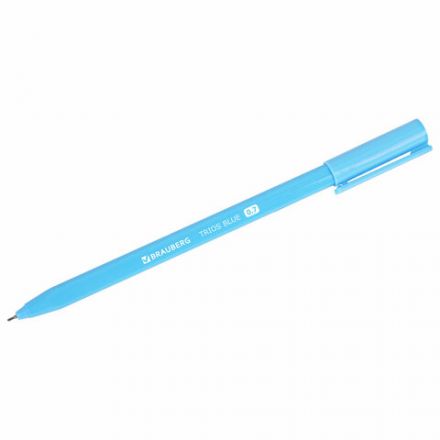 Ручка шариковая BRAUBERG TRIOS BLUE, СИНЯЯ, трехгранная, корпус голубой, игольчатый узел 0,7 мм, линия 0,5 мм, 144158