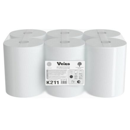 Полотенца бумажные рулонные 150 м, VEIRO Professional (H1) COMFORT, 1-слойные, КОМПЛЕКТ 6 рулонов, K211