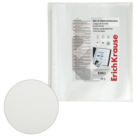 Папки-файлы перфорированные А4 ERICH KRAUSE "Fizzy Clear", КОМПЛЕКТ 100 шт., матовые, 30 мкм, 67330