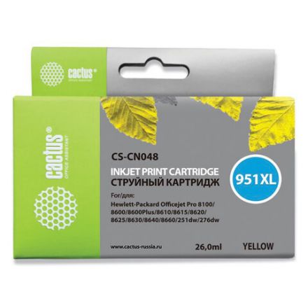 Картридж струйный CACTUS (CS-CN048) для HP OfficeJet 8100/ 8600, желтый Картридж струйный CACTUS (CS-CN048) для HP OfficeJet 8100/ 8600, желтый