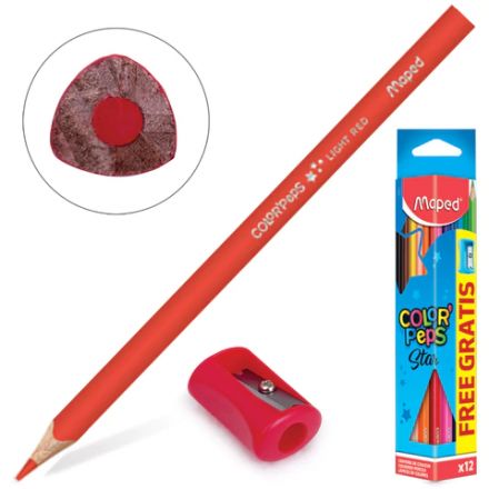 Карандаши цветные MAPED (Франция) "Color'Peps Star", 12 цветов + ТОЧИЛКА, трехгранные, грифель 3 мм, натуральное дерево,183213 Карандаши цветные MAPED (Франция) "Color'Peps Star", 12 цветов + ТОЧИЛКА, трехгранные, грифель 3 мм, натуральное дерево,183213