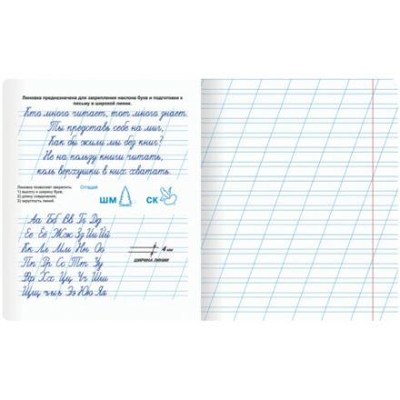 Тетрадь ПРОПИСЬ № 4 12 л. косая линия, со справочным материалом, обложка картон, ЮНЛАНДИЯ, 404851