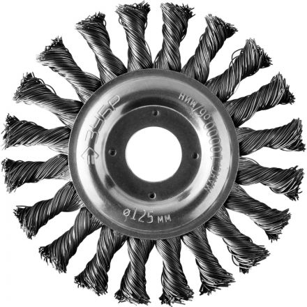 Корщетка для УШМ ЗУБР Профи d125х22.2мм, дисковая, крученая (35190-125_z02) Корщетка для УШМ ЗУБР Профи d125х22.2мм, дисковая, крученая (35190-125_z02)
