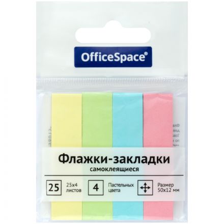 Флажки-закладки OfficeSpace, 50*12мм, 25л*4 пастельных цвета, европодвес Флажки-закладки OfficeSpace, 50*12мм, 25л*4 пастельных цвета, европодвес