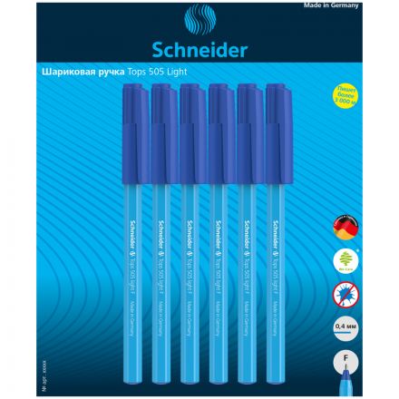 Ручка шариковая Schneider "Tops 505 F Light Blue", 6шт., синие, 0,8мм, блистер