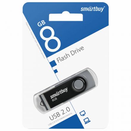 Флеш-диск 8 GB SMARTBUY Twist USB 2.0, черный, SB008GB2TWK Флеш-диск 8 GB SMARTBUY Twist USB 2.0, черный, SB008GB2TWK