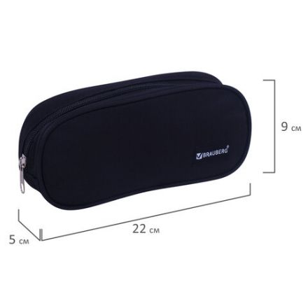 Пенал-косметичка BRAUBERG овальный, полиэстер, "Black", 22х9х5 см, 229271 Пенал-косметичка BRAUBERG овальный, полиэстер, "Black", 22х9х5 см, 229271