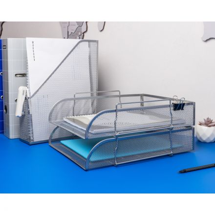 Лоток для бумаг горизонтальный Attache (металлическая сетка, высота 83 мм, серебро)