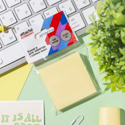 Бумага для заметок с клеевым краем Economy 51x51 мм 100 л пастельный желтый Бумага для заметок с клеевым краем Economy 51x51 мм 100 л пастельный желтый