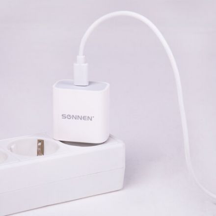 Зарядное устройство быстрое сетевое (220 В) SONNEN, Type-C PD 20 Вт, 3 A, белое, 455507