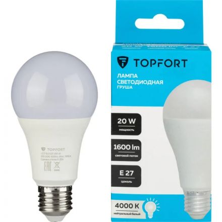 Лампа светодиодная Topfort E27 20W 4000K груша Лампа светодиодная Topfort E27 20W 4000K груша
