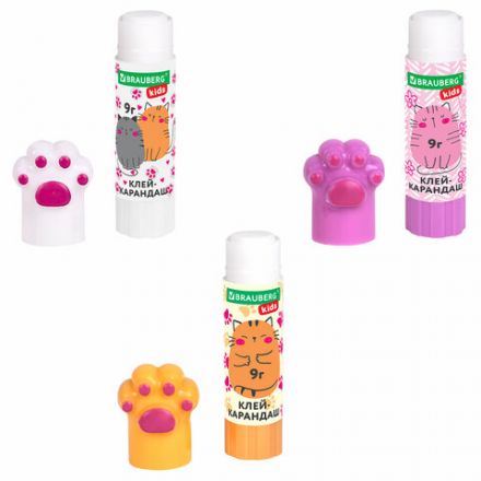 Клей-карандаш "Лапки" Cat Paw, 9 г, фигурный колпачок, 3 шт. на блистере, BRAUBERG KIDS, 271982 Клей-карандаш "Лапки" Cat Paw, 9 г, фигурный колпачок, 3 шт. на блистере, BRAUBERG KIDS, 271982