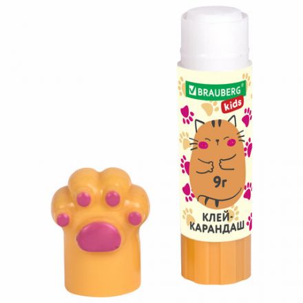 Клей-карандаш "Лапки" Cat Paw, 9 г, фигурный колпачок, 3 шт. на блистере, BRAUBERG KIDS, 271982