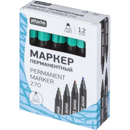 Маркер перманентный Attache Selection 270 зеленый 1-3мм кругл. наконечник Маркер перманентный Attache Selection 270 зеленый 1-3мм кругл. наконечник