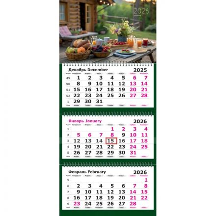 Календарь настенный 3-х блочный 2026 Attache, 305х675, В деревне, 80г/м2