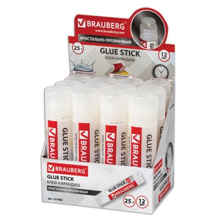 Клей-карандаш BRAUBERG "Crystal", 25 г, прозрачный, 227968, PVP Клей-карандаш BRAUBERG "Crystal", 25 г, прозрачный, 227968, PVP